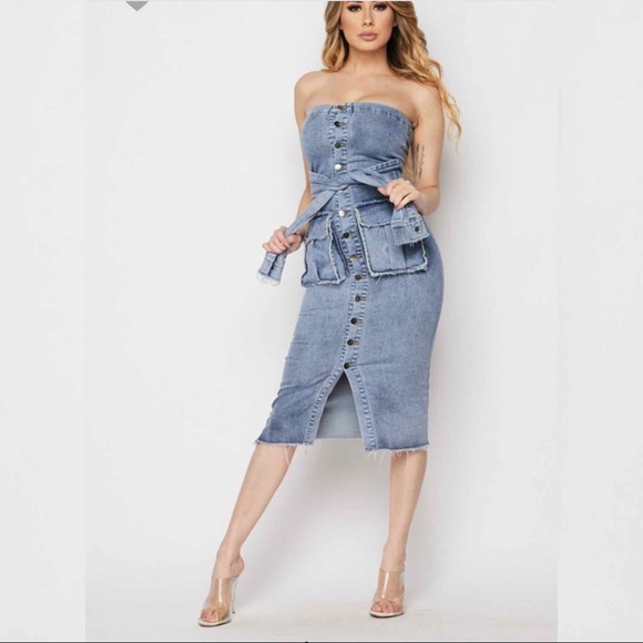 Unique Denim Dress w/ sleeve tie waist - Picture 2 of 4